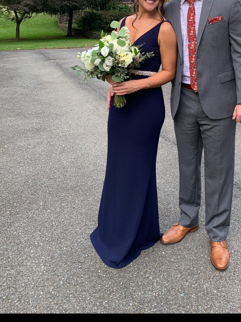 Lulu's Navy V-Neck Evening Gown